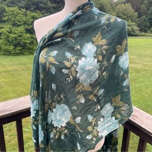 LUNN Lilith Gray scarf shawl romantic floral rose modal wool lightweight fringe